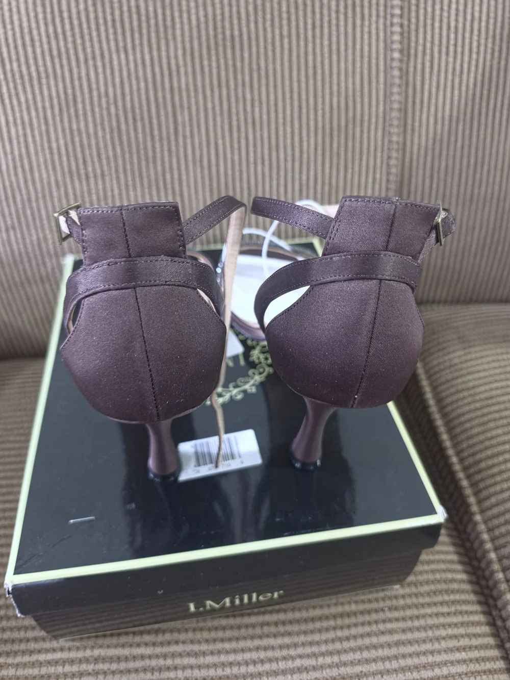I. Miller Espresso Satin Crystal Strappy Heeled Sandals